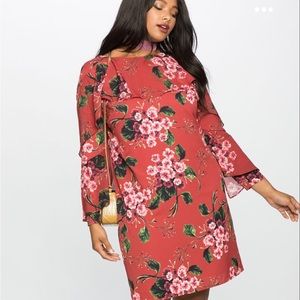 Floral dress with layered flounce sleeves